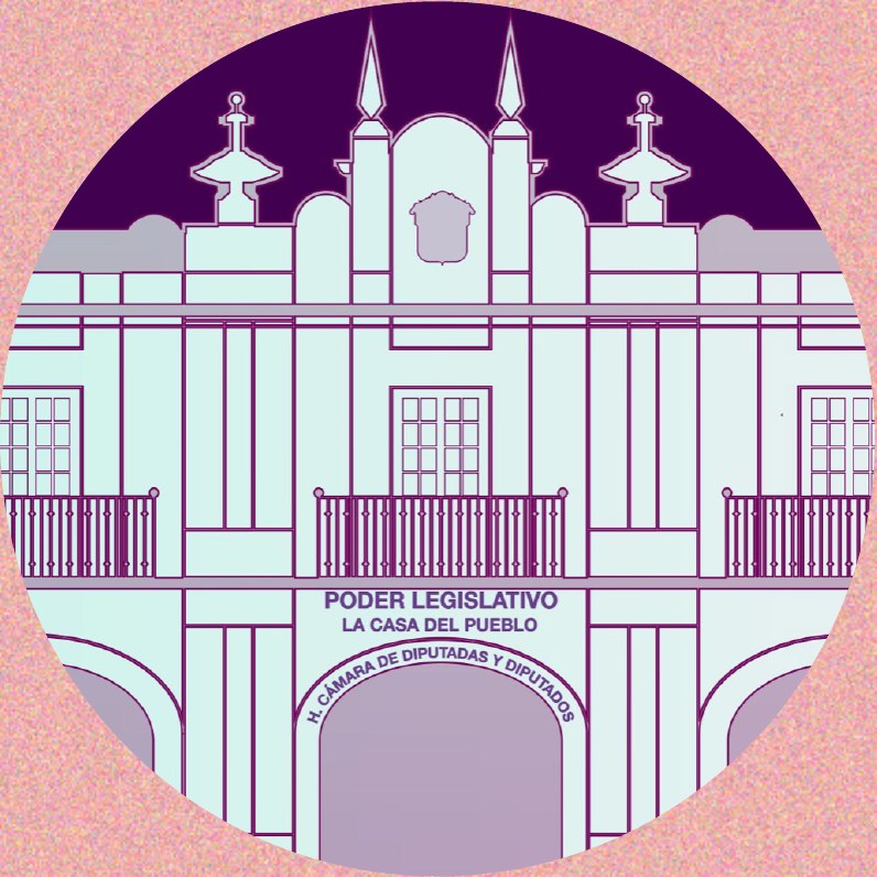 Ilustración circular de la fachada de La Casa del Pueblo, Poder Legislativo