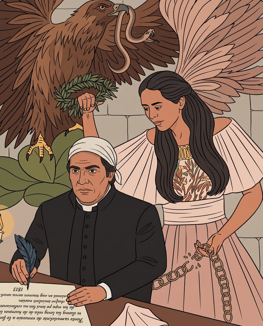Mural Sentimientos de la Nación: Morelos escribiendo a la luz de las velas