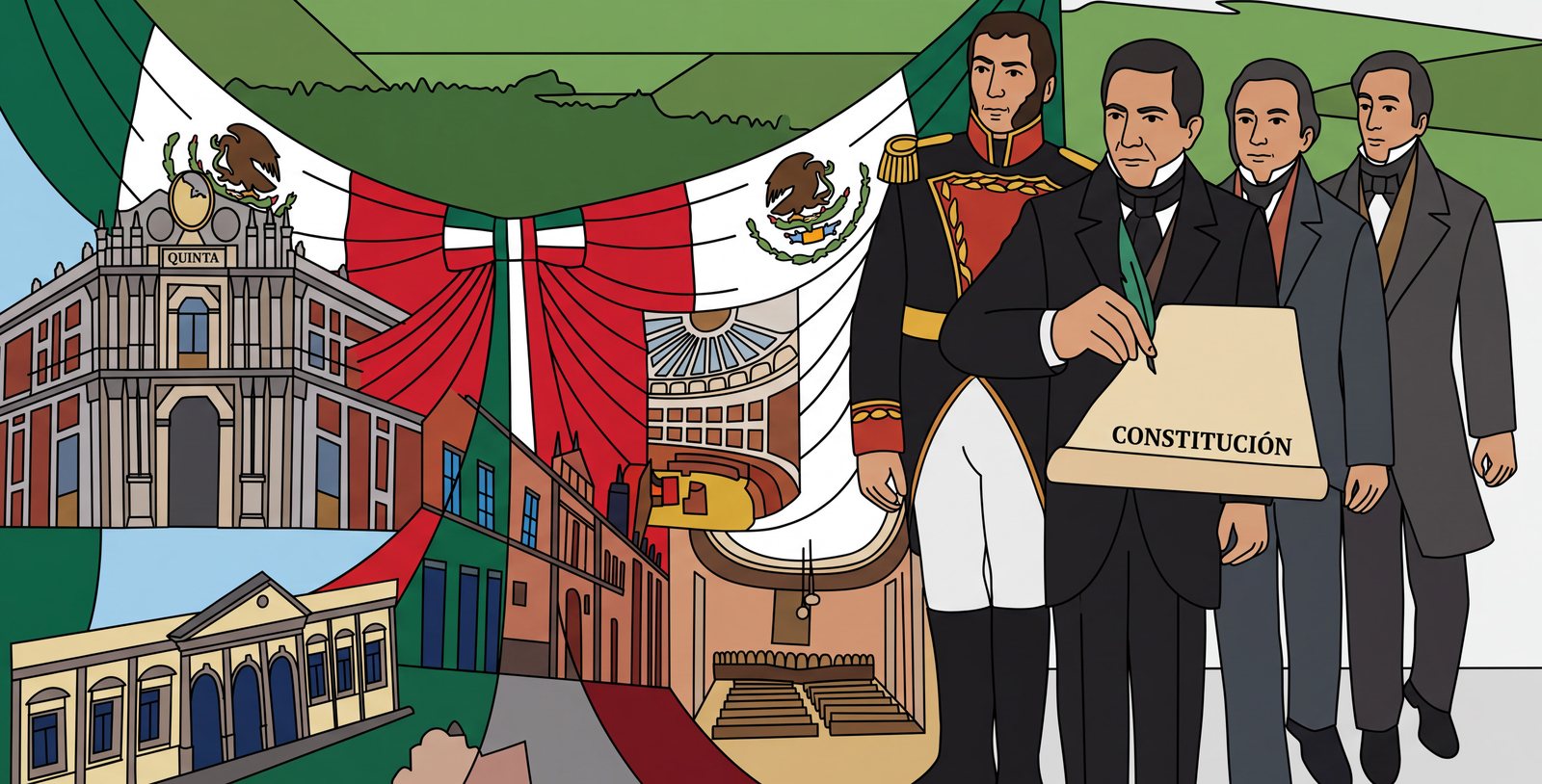 Mural Constitución y Constituyentes de 1827 con las antiguas sedes legislativas