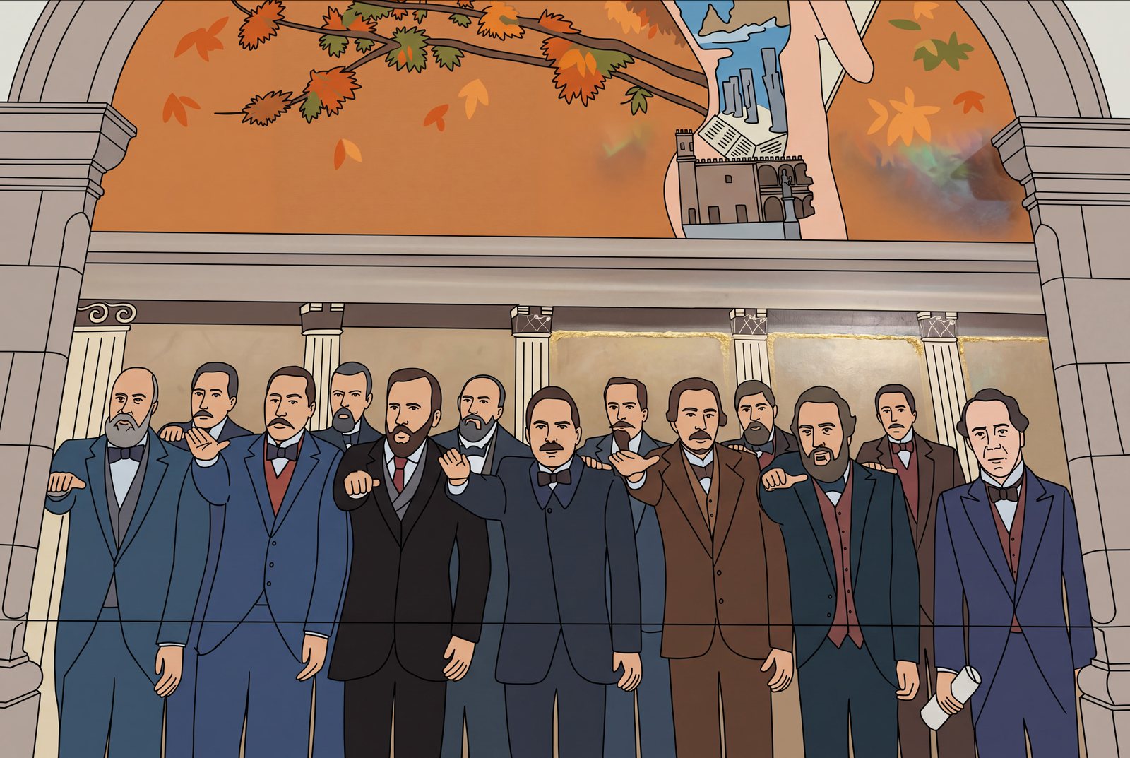 Mural Árbol Monumental: los constituyentes de 1870 tomando protesta